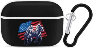 USA Flag Horse Racing Equestrian Earbud Case Bluetooth Headphone Case Full Protective Case with Keychain Compatible with Airpods Pro White-Style
