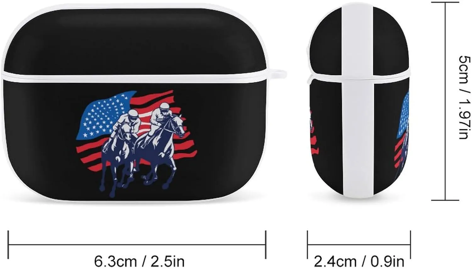 USA Flag Horse Racing Equestrian Earbud Case Bluetooth Headphone Case Full Protective Case with Keychain Compatible with Airpods Pro White-Style