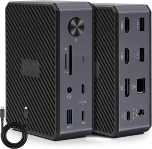 USB C Docking Station Dual Monitor for Laptop, 14 in 1, 3 Monitors HD/4K Triple Display, DisplayLink Dock with 65W Adapter for MacBook/Dell/HP/Lenovo, etc Computer