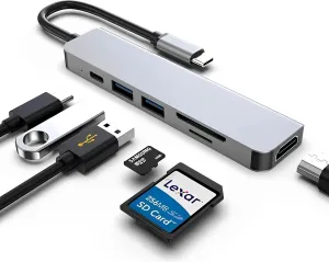 USB C Docking Station, HDMI to USB C Adapter for Monitor, USB-C Hub HDMI Dongle for Laptop, Micro SD Card Reader USB C Dock for Chromebook, USB C to USB Adapter Multiport for MacBook pro