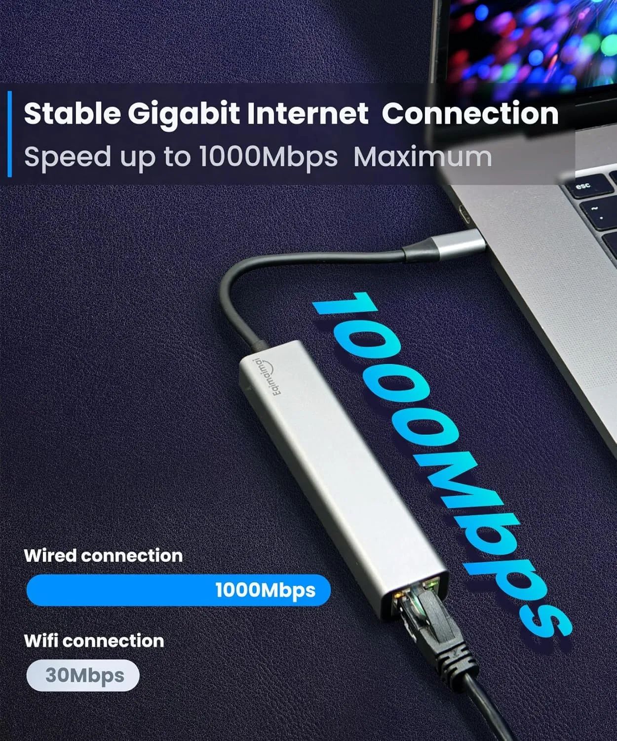 USB-C Ethernet Adapter with 100W Charging & Multiport Hub - Gigabit Ethernet, USB 3.0, SD/FT for Laptops, MacBooks, Chromebooks & More