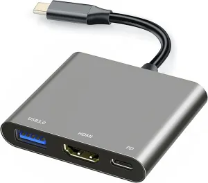 USB C to HDMI Multiport Adapter Cable with Charging Port, USBC HDMI Adapter Converter for Mac iPad pro MacBook, 4K HDMI to USB C Hub Adapter for Monitor Laptop, USB-C to USB 3.0 Adapter 10Gbps Dongle