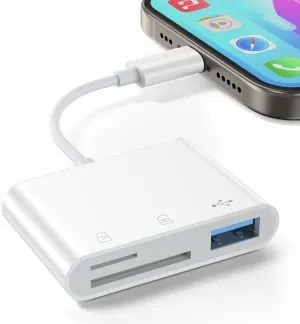 USB Camera Adapter, High-Speed SD Card Reader for iPhone 15/16, Portable iPhone Adapter with SD MicroSD USB Port for Android Phones, Tablets, and More Devices