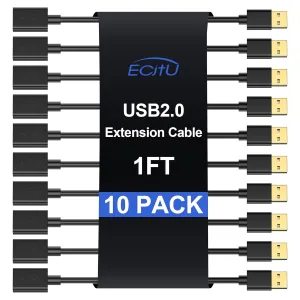 USB Extender Cord 1FT(10 Pack), USB 2.0 Extension Cable, USB A Male to Female, Compatible for USB Flash Drive, Hard Drive, Card Reader, Webcam, Printer, Keyboard, Mouse, Playstation, Xbox, VR Headset