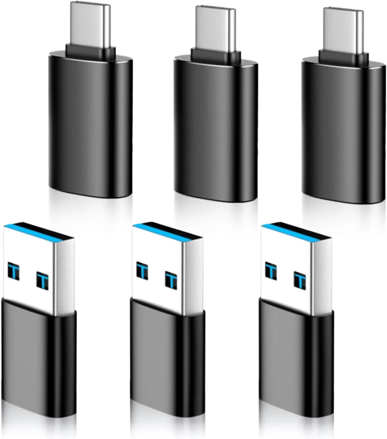 USB to USB C Adapter 6 Pack,3*Type C Female to A Male Charger Converter&3*USB C Male to USB Female for MacBook Pro/Air, iPhone 16 15 Pro Max/15 Plus/14 13 12 Samsung Galaxy S24/S23/S22/S21 Black
