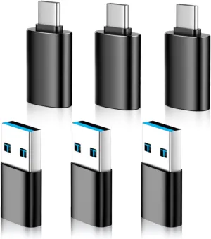 USB to USB C Adapter 6 Pack,3*Type C Female to A Male Charger Converter&3*USB C Male to USB Female for MacBook Pro/Air, iPhone 16 15 Pro Max/15 Plus/14 13 12 Samsung Galaxy S24/S23/S22/S21 Black
