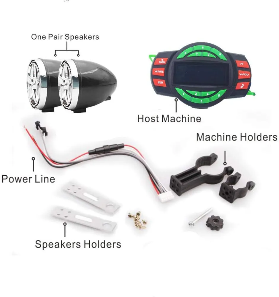 UTV ATV Bluetooth Amplifier Sound System Hand-Free Speakers FM USB Audio System Stereo 3.5 Inch Speakers 12V Motorcycle Waterproof Audio FM Radio Stereo Speaker (Silver&Black)