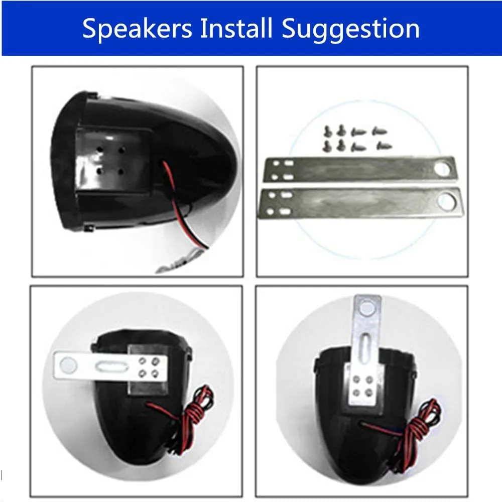 UTV ATV Bluetooth Amplifier Sound System Hand-Free Speakers FM USB Audio System Stereo 3.5 Inch Speakers 12V Motorcycle Waterproof Audio FM Radio Stereo Speaker (Silver&Black)