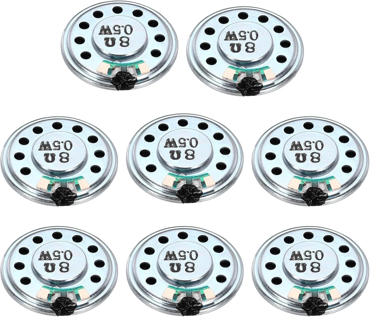 uxcell 8 Pcs 0.5W 8 Ohm Small Speakers Metal Shell Round Internal Micro Magnet Speaker for Mini Speakers DVD EVD Multimedia Mobile Portable Advertising Machine