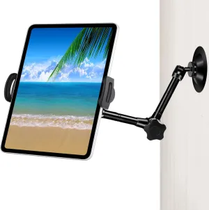 UYODM Drill Base Tablet Wall Mount Holder for 7"~12.9" iPad/Galaxy Tabs/Google Nexus7-11/Fire HD/e-Reader/LED Clock/iPhone/Smartphone,360Rotation Aluminum Alloy Magic Arm and Adjustable Clip