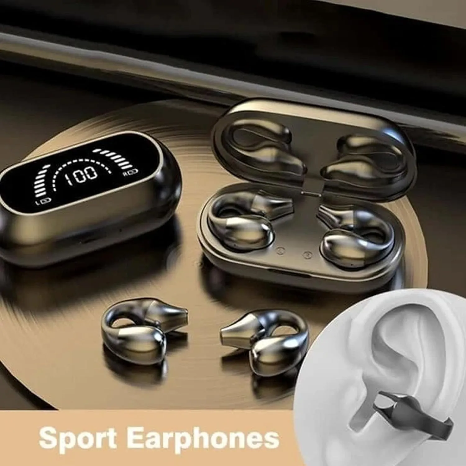 Vital Earbuds Pro,2025 New Upgraded Wireless Ear Clip Bone Conduction Headphones, Morrat Ear Clip Headphones, V5.2 Chip, LED Intelligent Display, Waterproof Noise Cancelling Earbud for Sport(2*Black)