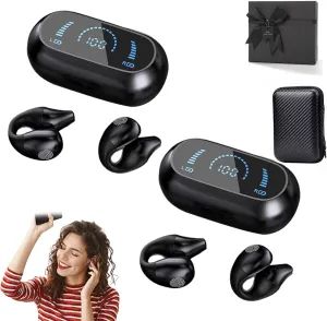 Vital Earbuds Pro,2025 New Upgraded Wireless Ear Clip Bone Conduction Headphones, Morrat Ear Clip Headphones, V5.2 Chip, LED Intelligent Display, Waterproof Noise Cancelling Earbud for Sport(2*Black)