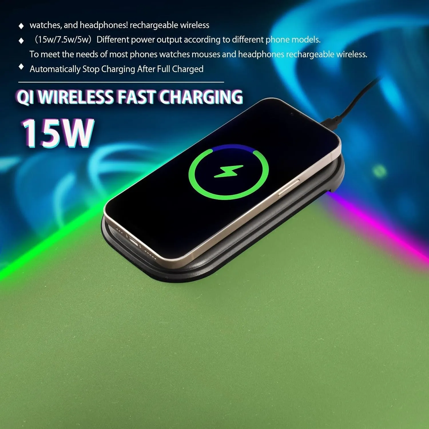 VKPSCHJ Mouse Pad with Wireless Charger 15W Extra Large for Gaming,Angry Eyes PC,Laptop,Desk, Green Face RGB Glowing Computer Keyboard Mats Pads Non-Slip for Home & Office