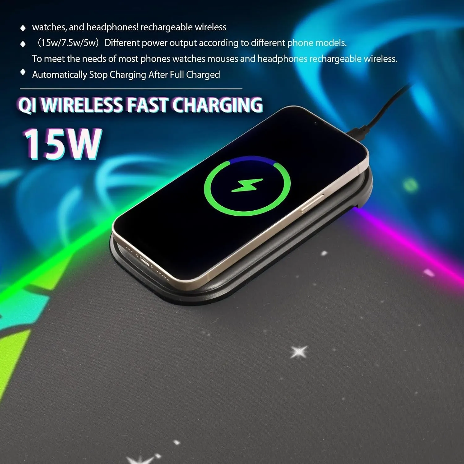 VKPSCHJ Mouse Pad with Wireless Charger 15W Extra Large for Gaming,Colorful Pizza Slices PC,Laptop,Desk, Pop Art RGB Glowing Computer Keyboard Mats Pads Non-Slip for Home & Office