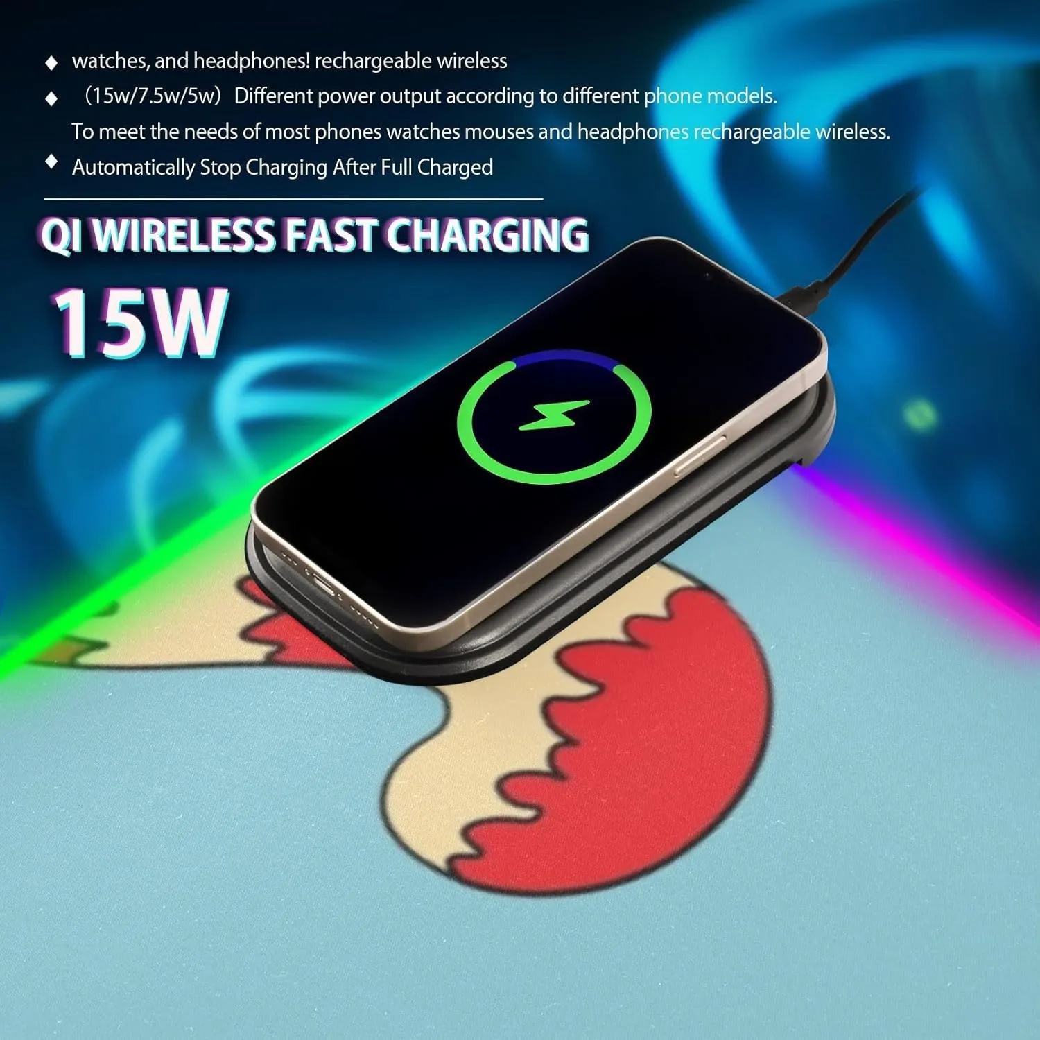 VKPSCHJ Mouse Pad with Wireless Charger 15W Extra Large for Gaming,Cute Cartoon Christmas Penguin PC,Laptop,Desk, Snow RGB Glowing Computer Keyboard Mats Pads Non-Slip for Home & Office