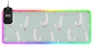 VKPSCHJ Mouse Pad with Wireless Charger 15W Extra Large for Gaming,Cute Goose PC,Laptop,Desk, Hand Drawn RGB Glowing Computer Keyboard Mats Pads Non-Slip for Home & Office