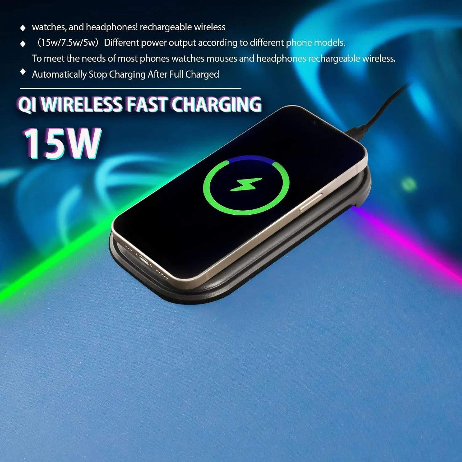 VKPSCHJ Mouse Pad with Wireless Charger 15W Extra Large for Gaming,Funny Cow PC,Laptop,Desk, Yellow Sunflower RGB Glowing Computer Keyboard Mats Pads Non-Slip for Home & Office