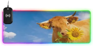 VKPSCHJ Mouse Pad with Wireless Charger 15W Extra Large for Gaming,Funny Cow PC,Laptop,Desk, Yellow Sunflower RGB Glowing Computer Keyboard Mats Pads Non-Slip for Home & Office
