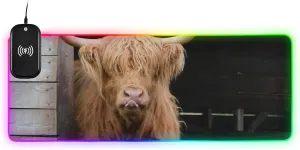 VKPSCHJ Mouse Pad with Wireless Charger 15W Extra Large for Gaming,Highland Cow PC,Laptop,Desk, Funny Face RGB Glowing Computer Keyboard Mats Pads Non-Slip for Home & Office