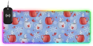 VKPSCHJ Mouse Pad with Wireless Charger 15W Extra Large for Gaming,Mugs with Hot Drink PC,Laptop,Desk, Red Hearts and Snowflakes RGB Glowing Computer Keyboard Mats Pads Non-Slip for Home & Office