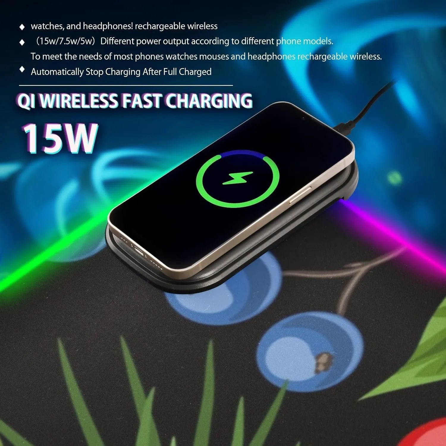 VKPSCHJ Mouse Pad with Wireless Charger 15W Extra Large for Gaming,Winter Plants PC,Laptop,Desk, Merry Christmas RGB Glowing Computer Keyboard Mats Pads Non-Slip for Home & Office