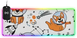 VKPSCHJ Mouse Pad with Wireless Charger 15W Large for Gaming,Corgi Dog in Space PC,Laptop,Desk, Cute RGB Glowing Computer Keyboard Mats Pads Non-Slip for Home & Office