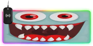 VKPSCHJ Mouse Pad with Wireless Charger 15W Large for Gaming,Cute Red Eyes PC,Laptop,Desk, Monster Face RGB Glowing Computer Keyboard Mats Pads Non-Slip for Home & Office