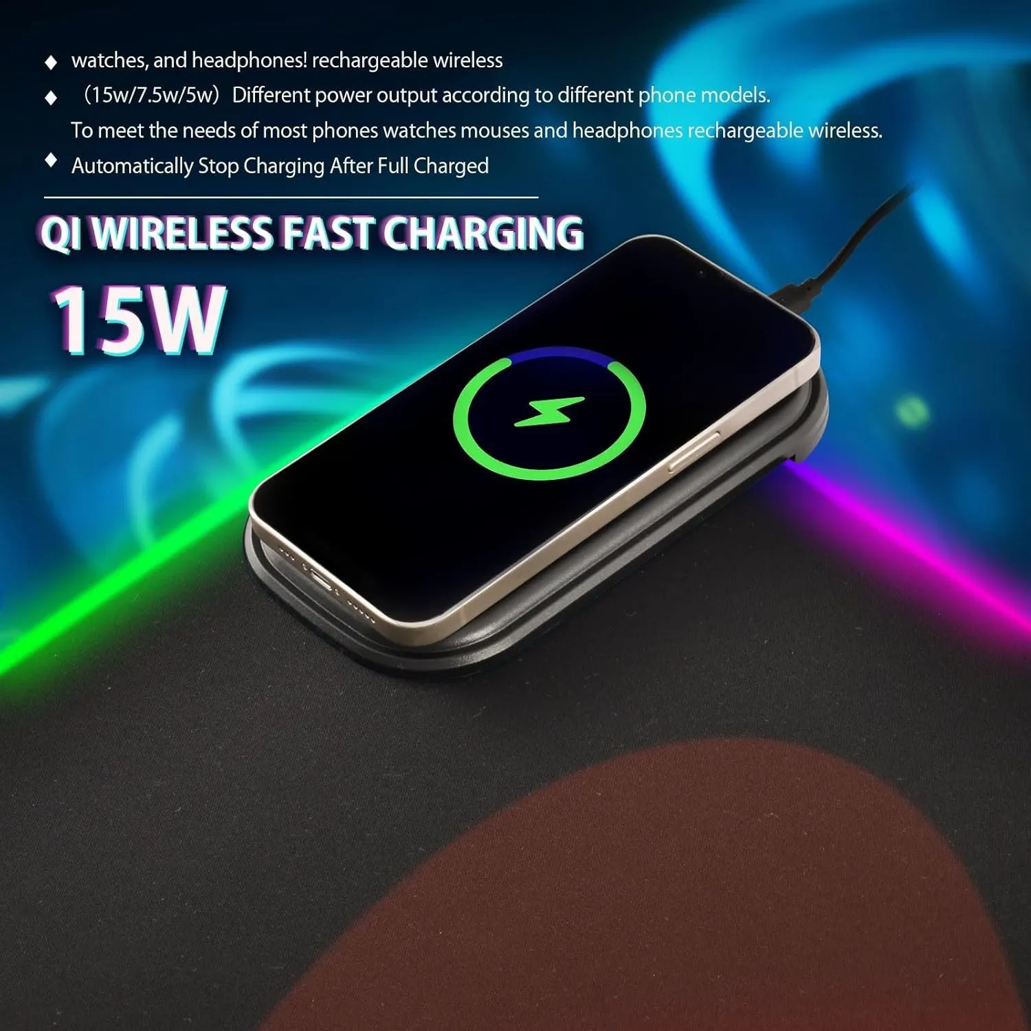 VKPSCHJ Mouse Pad with Wireless Charger 15W Large for Gaming,Evil Angry Eyes PC,Laptop,Desk, Black Pupils RGB Glowing Computer Keyboard Mats Pads Non-Slip for Home & Office