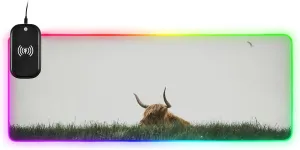 VKPSCHJ Mouse Pad with Wireless Charger 15W Large for Gaming,Lush Highland Cattle PC,Laptop,Desk, Green Pasture RGB Glowing Computer Keyboard Mats Pads Non-Slip for Home & Office