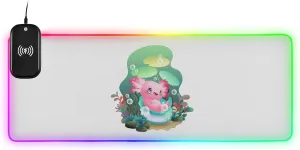 VKPSCHJ Mouse Pad with Wireless Charger 15W Large for Gaming,Relax Axolotl PC,Laptop,Desk, Cute Pink Salamander RGB Glowing Computer Keyboard Mats Pads Non-Slip for Home & Office