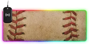 VKPSCHJ Mouse Pad with Wireless Charger 15W Large for Gaming,Vintage Baseball Background PC,Laptop,Desk, Red Lace Seam RGB Glowing Computer Keyboard Mats Pads Non-Slip for Home & Office