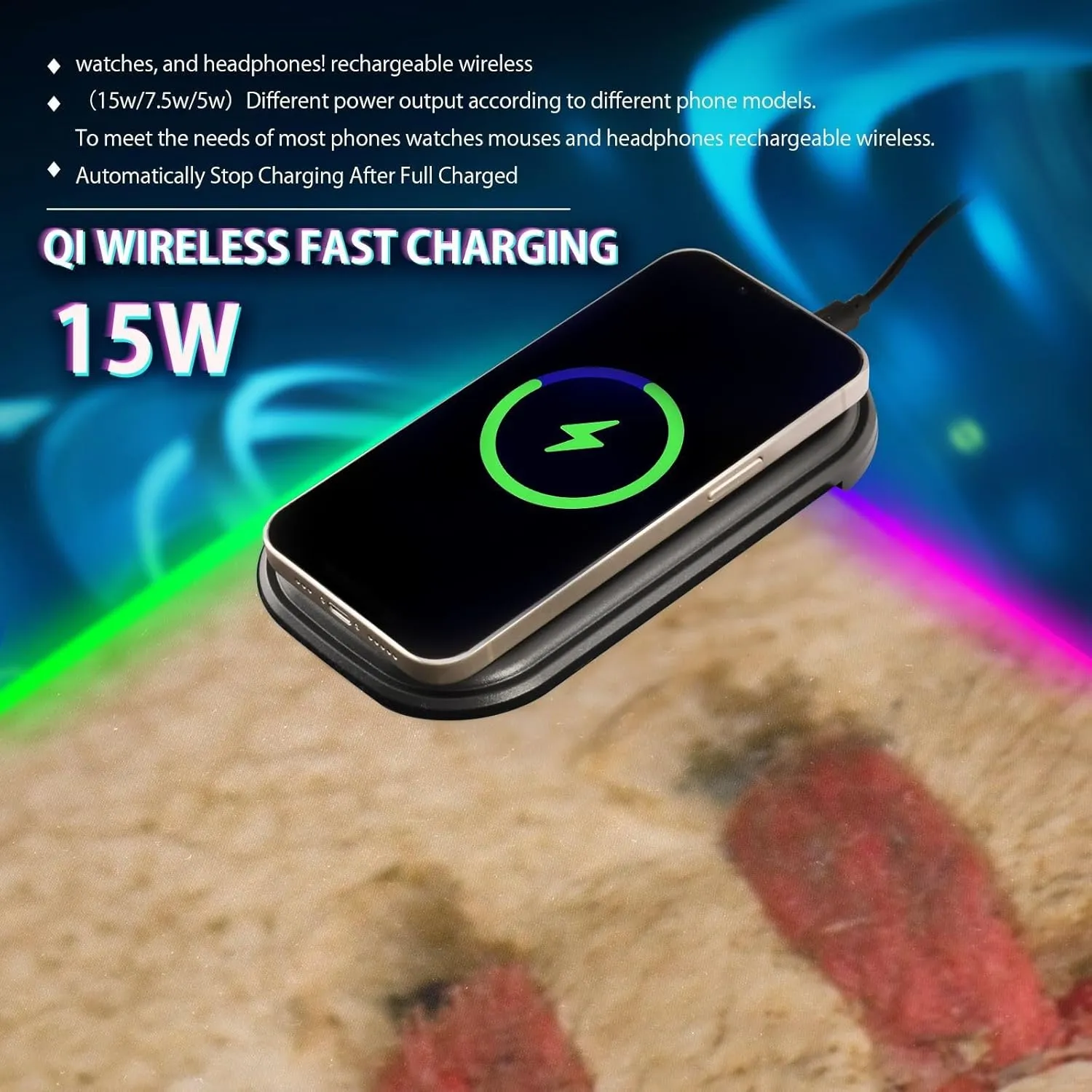 VKPSCHJ Mouse Pad with Wireless Charger 15W Large for Gaming,Vintage Baseball Background PC,Laptop,Desk, Red Lace Seam RGB Glowing Computer Keyboard Mats Pads Non-Slip for Home & Office