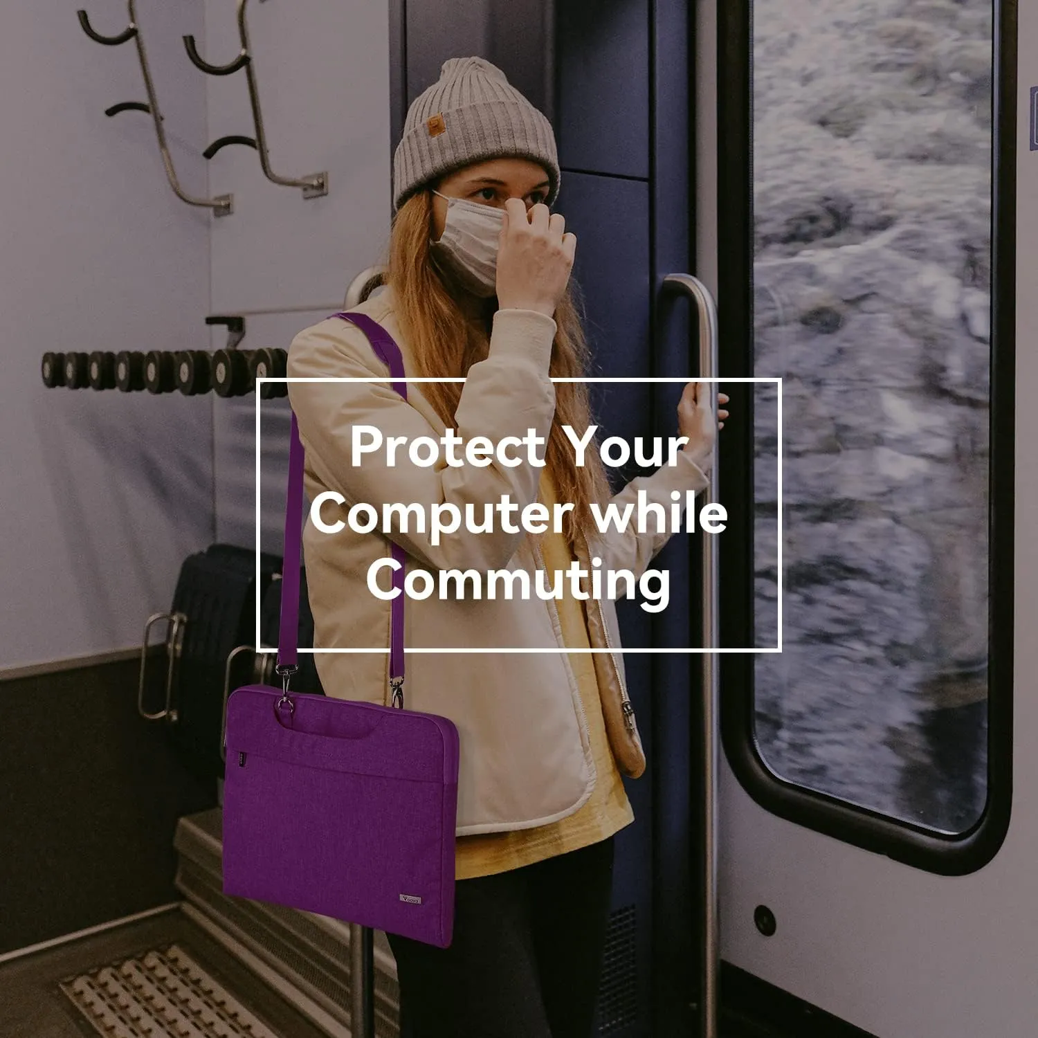 Voova Laptop Bag 13 14 Inch for Women, Waterproof Computer Sleeve Carrying Case with Shoulder Straps & Handle Compatible with Macbook Air 13 M2/M3/M4, MacBook Pro 13/14, HP Chromebook 14, Purple