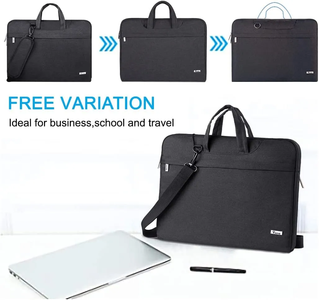 Voova Laptop Bag 13 14 Inch, Waterproof Computer Sleeve Carrying Case with Shoulder Straps & Handle Compatible with Macbook Air 13 M2/M3/M4, MacBook Pro 13/14, HP Dell Lenovo Chromebook 14, Black