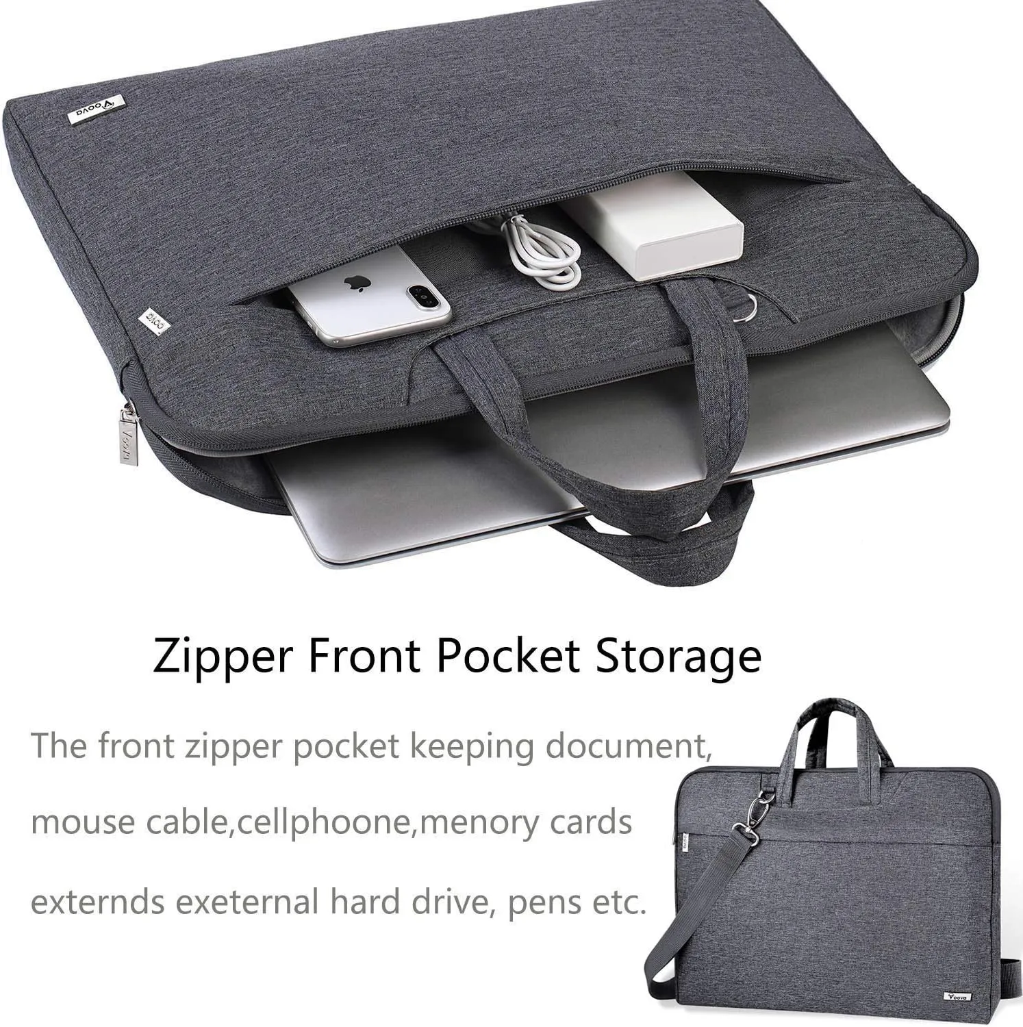 Voova Laptop Bag 13 14 Inch, Waterproof Computer Sleeve Carrying Case with Shoulder Straps & Handle Compatible with Macbook Air 13 M2/M3/M4, MacBook Pro 13/14, HP Dell Lenovo Chromebook 14, Grey