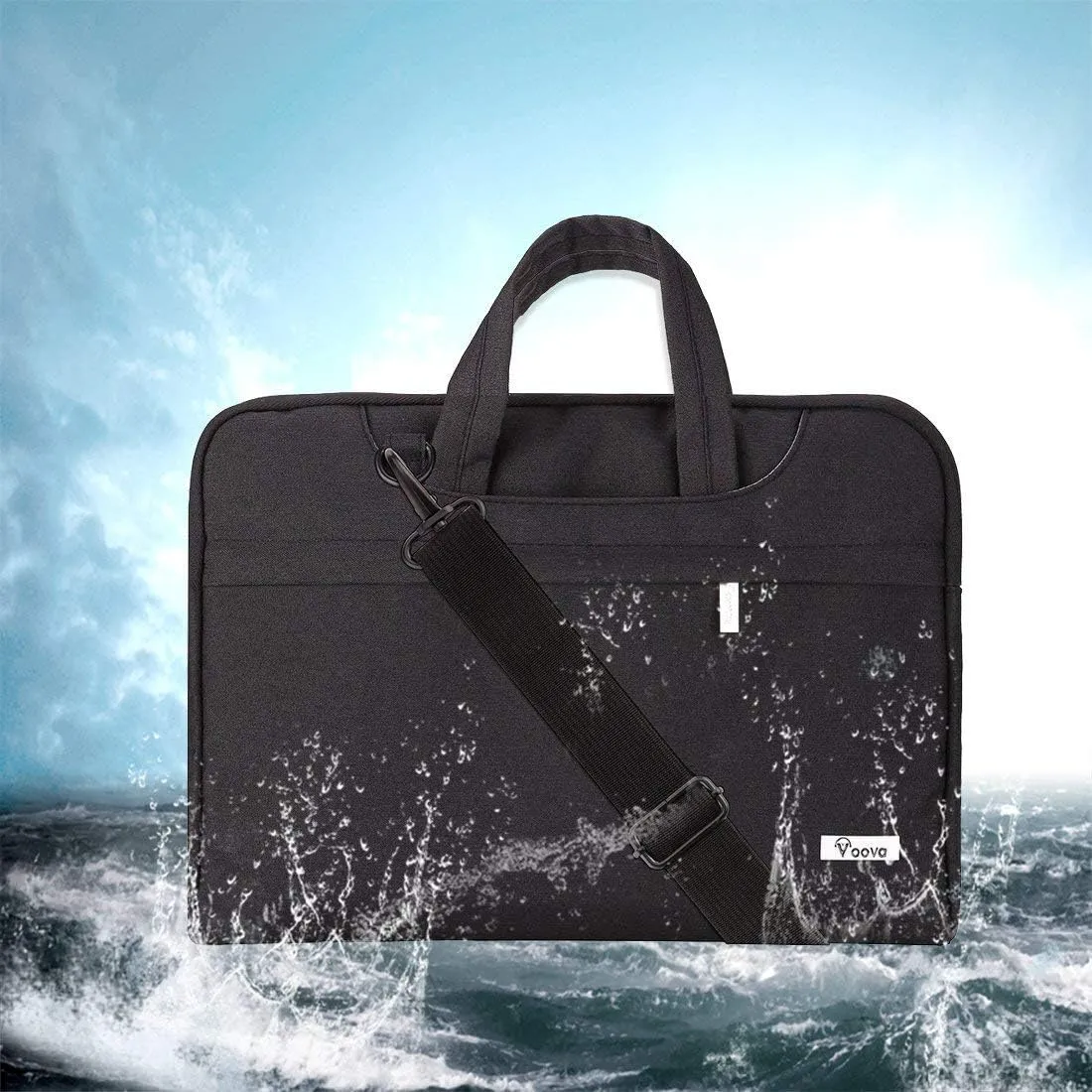 Voova Laptop Bag 17 17.3 Inch Waterproof Laptop Sleeve Case with Shoulder Straps & Handle, Computer Case Cover Slim Briefcase Compatible with 17-18 Hp Dell Asus Acer, Black