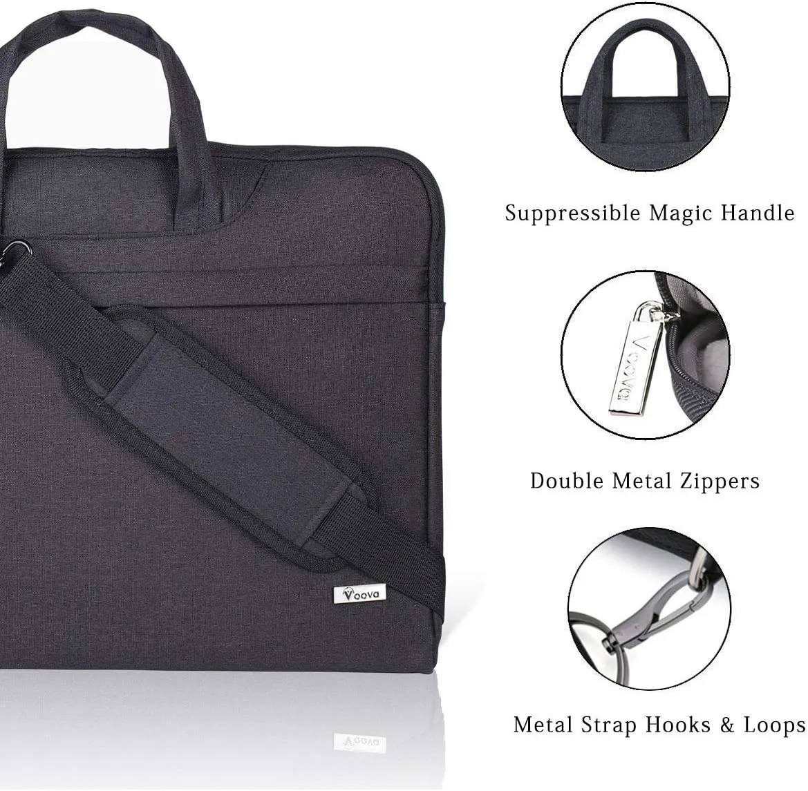 Voova Laptop Bag 17 17.3 Inch Waterproof Laptop Sleeve Case with Shoulder Straps & Handle, Computer Case Cover Slim Briefcase Compatible with 17-18 Hp Dell Asus Acer, Black