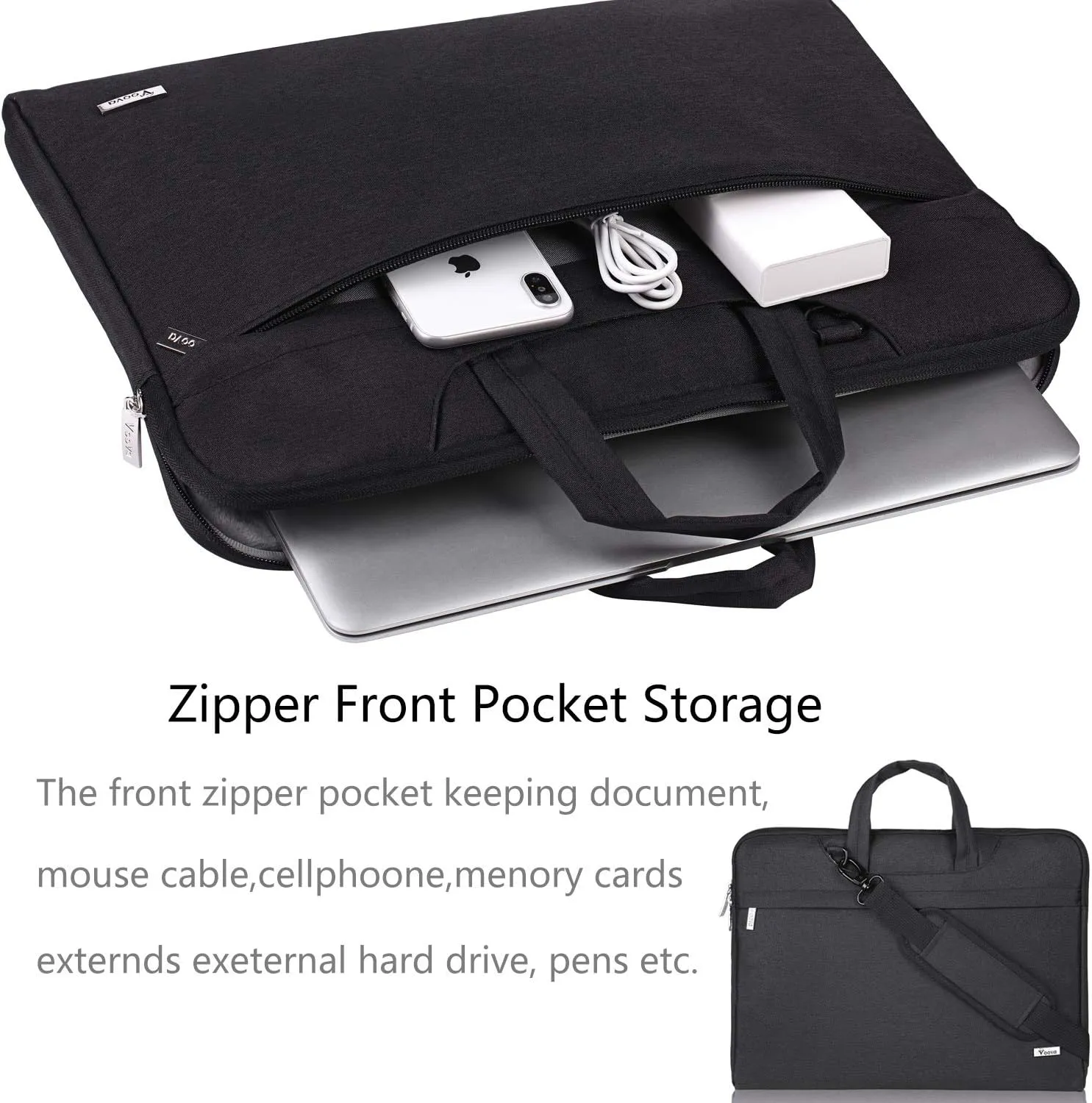Voova Laptop Bag 17 17.3 Inch Waterproof Laptop Sleeve Case with Shoulder Straps & Handle, Computer Case Cover Slim Briefcase Compatible with 17-18 Hp Dell Asus Acer, Black