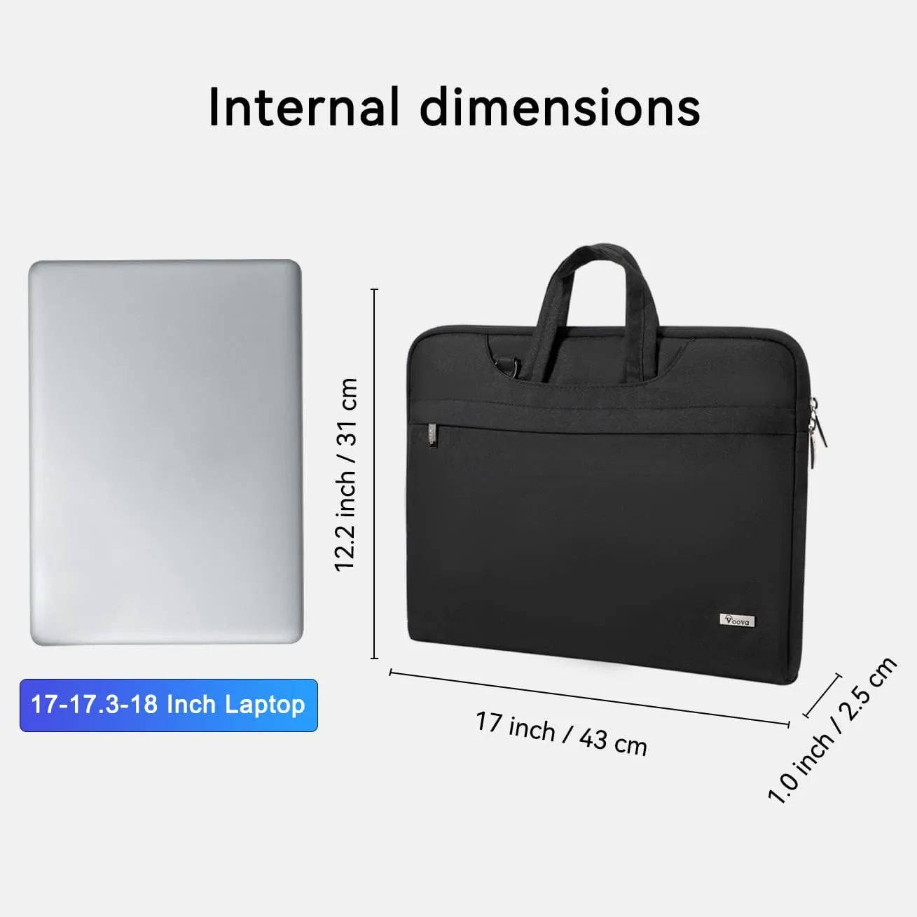 Voova Laptop Bag 17 17.3 Inch Waterproof Laptop Sleeve Case with Shoulder Straps & Handle, Computer Case Cover Slim Briefcase Compatible with 17-18 Hp Dell Asus Acer, Black