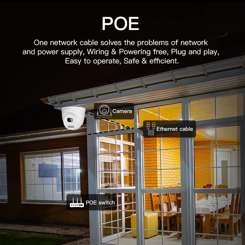VStarcam CS880-POE 3MP Color Night Vision CCTV Camera POE 24/7 Dome Security Surveillance Dome Home Security Camera