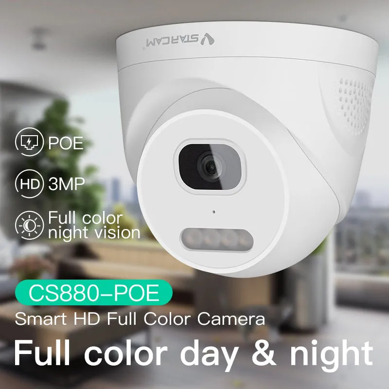 VStarcam CS880-POE 3MP Color Night Vision CCTV Camera POE 24/7 Dome Security Surveillance Dome Home Security Camera