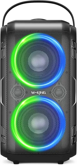 W-KING 80W Bluetooth Speaker Loud, Super Rich Bass, Huge 105dB Sound Powerful Portable Wireless Outdoor Bluetooth Speakers, Mixed Color Lights, 24H Playtime, AUX, USB Playback, TF Card, EQ