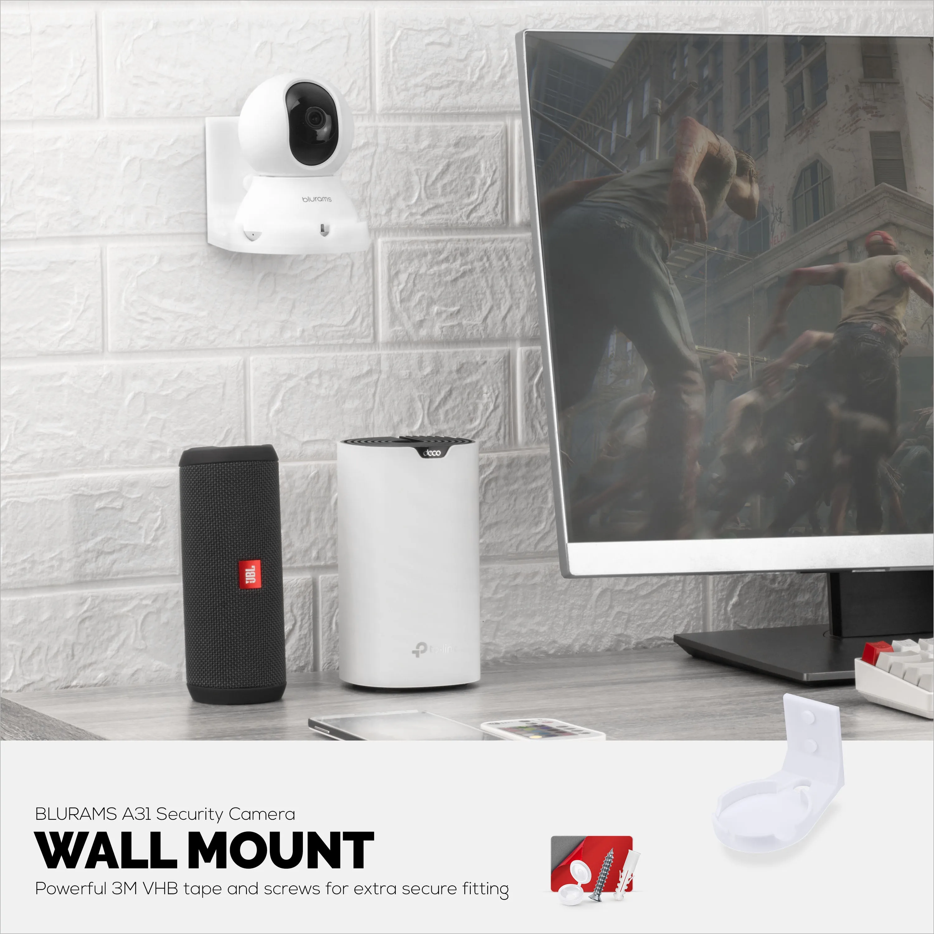 Wall Mount for Blurams A31 2K Security Camera, Adhesive Security Camera Holder Bracket, Reduce Blind Spots & Clutter, Adhesive & Screw-In Mounting