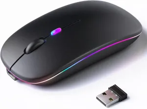 Wireless Bluetooth Mouse  Rechargeable, Silent, Dual Mode (Bluetooth 5.2 & USB) with LED Lights  Portable for Laptop, Desktop, & Tablet(Black)