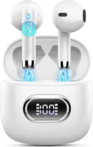 Wireless Earbuds Bluetooth 5.3 Headphones, Deep Bass Bluetooth, Mini Earbuds, in Ear with ENC Noise Canceling for Android iOS, White, HE-050