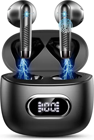 Wireless Earbuds Bluetooth 5.3 Headphones, Mini Wireless in Ear with ENC Noise Canceling Mic, Sport Wateroproof, Deep Bass Bluetooth Earbuds for Android iOS, Black, HE-050