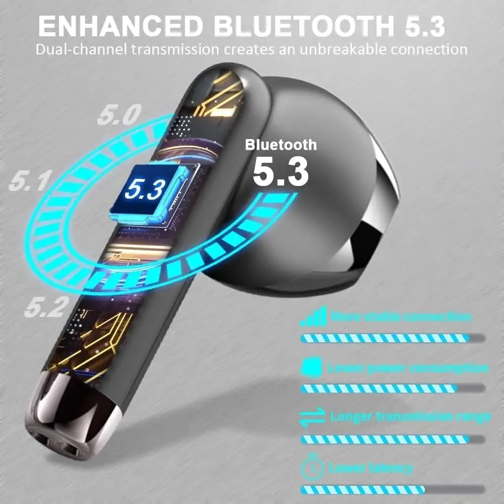 Wireless Earbuds Bluetooth 5.3 Headphones, Mini Wireless in Ear with ENC Noise Canceling Mic, Sport Wateroproof, Deep Bass Bluetooth Earbuds for Android iOS, Black, HE-050
