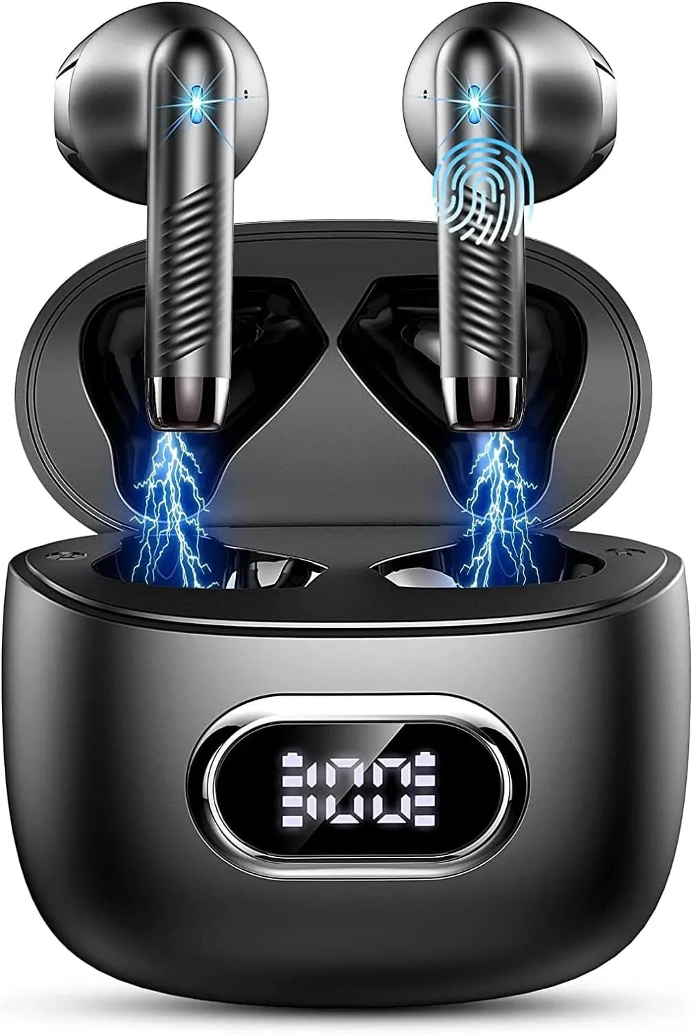 Wireless Earbuds Bluetooth 5.3 Headphones, Mini Wireless in Ear with ENC Noise Canceling Mic, Sport Wateroproof, Deep Bass Bluetooth Earbuds for Android iOS, Black, HE-050