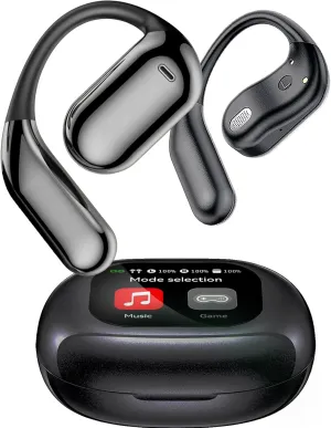 Wireless Earbuds - True Wireless Open Ear Bluetooth Headphones,Immersive Hi-Fi Sound, LCD Touchscreen,80H Battery,Over-The-Ear Earphones for Running, Sports, Fitness and Workouts - Black