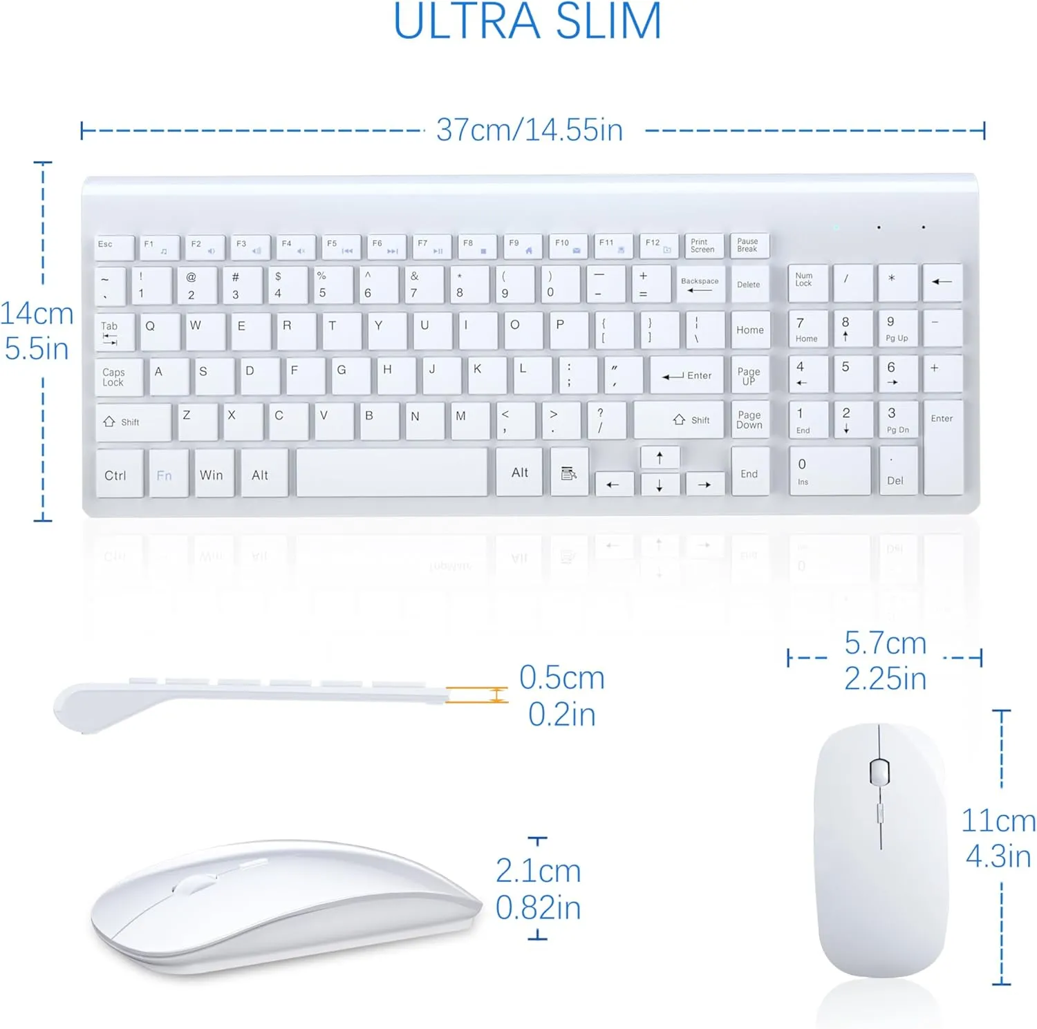 Wireless Keyboard and Mouse Ultra Slim Combo, TopMate 2.4G Silent Compact USB 2400DPI Mouse and Scissor Switch Keyboard Set with Cover, 2 AA and 2 AAA Batteries, for PC/Laptop/Windows/Mac - White